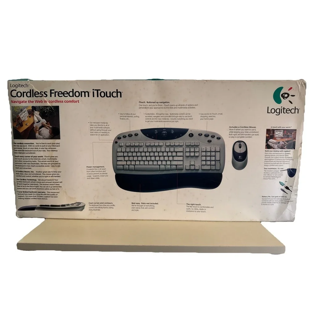 Vintage Logitech Cordless Freedom iTouch Keyboard Mouse Set